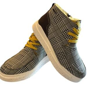 NIB Romika Helsinki 02 Boots Women's Size 38 US 7.5 M Plaid Black Yellow Fuzzy